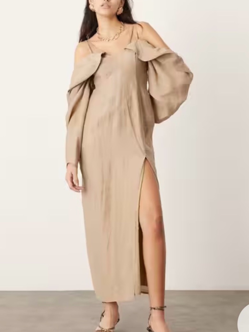 ASOS One-Shoulder Taupe Maxi Dress with Side Slit